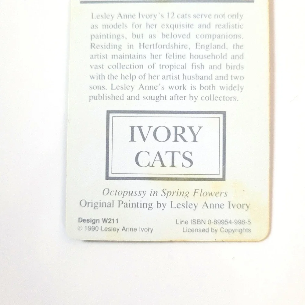 Vintage 90s Lesley Ivory Cats Card Bookmark- Octopussy Flowers 1990 Antioch W211